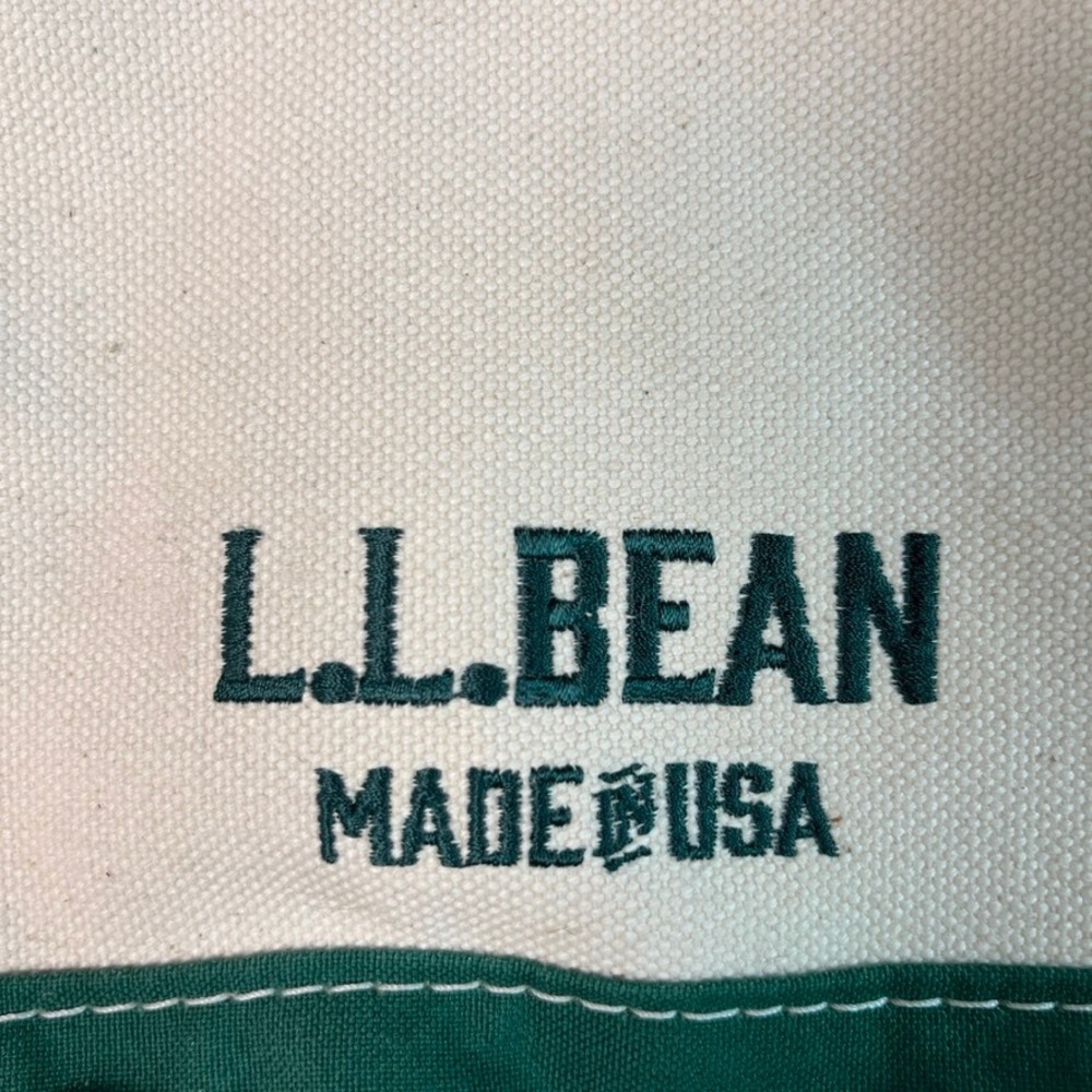 LL Bean Boat and Tote Canvas Bag Green Cream Made in USA Extra Long Utility Tote - Picture 6 of 9